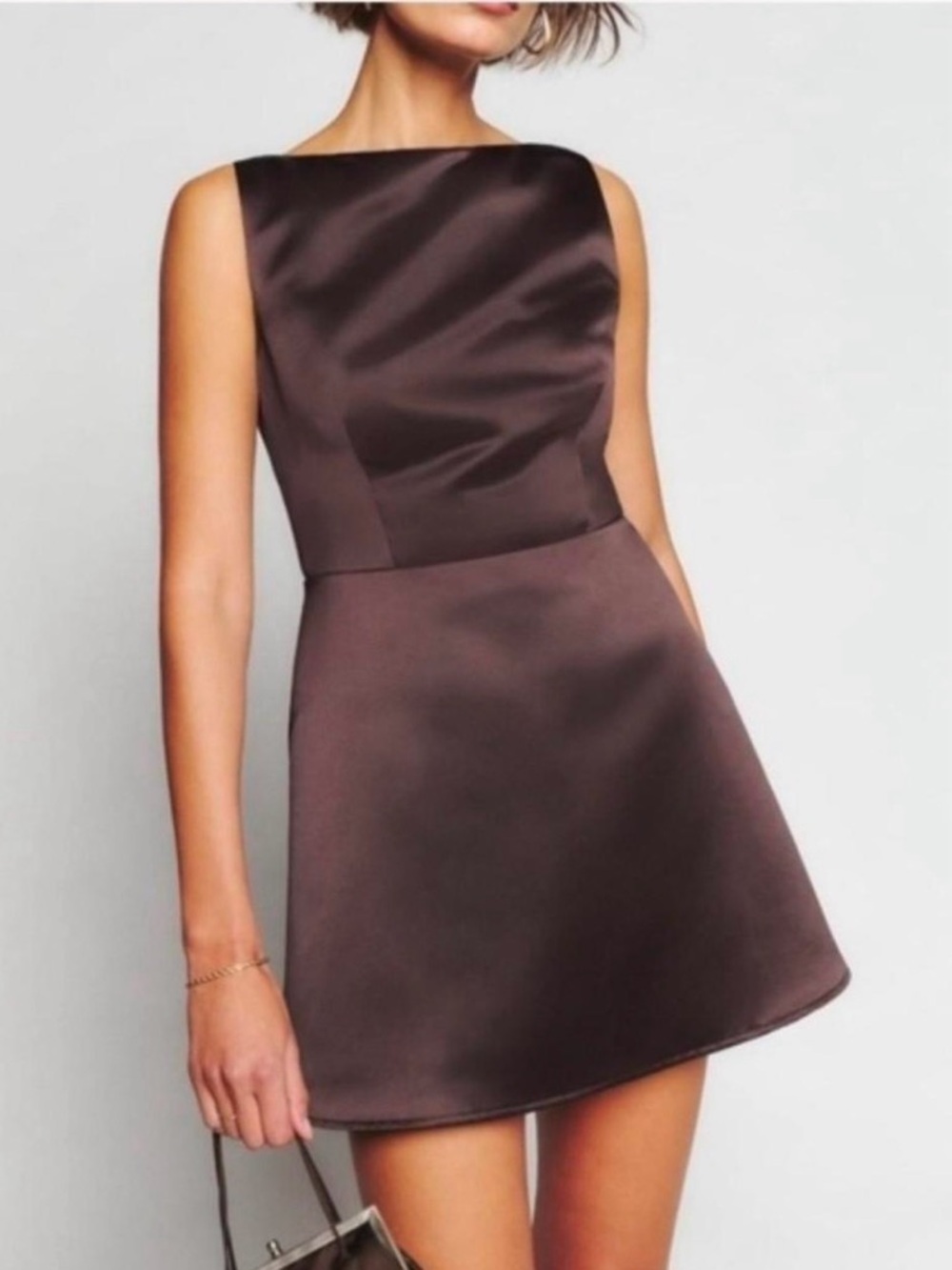 NWT Reformation Zenni Brown Satin Mini Dress Size 8